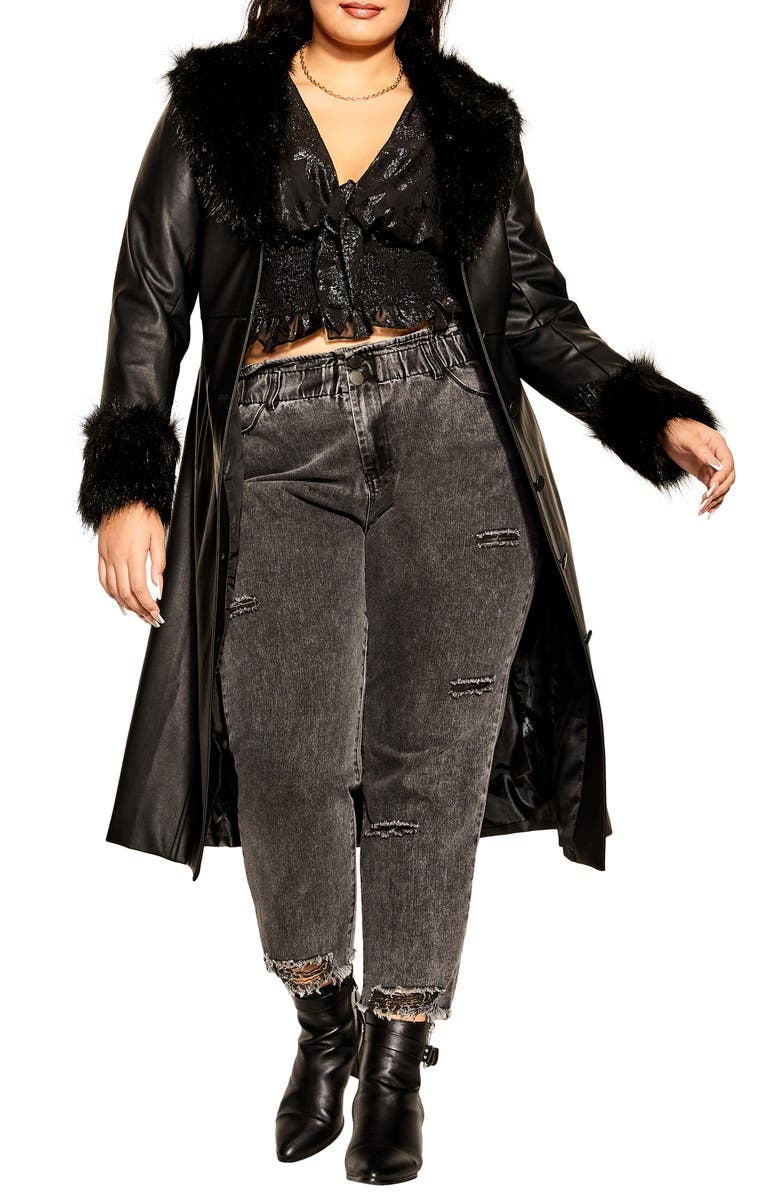 City Chic Spanish Romance Faux Leather Coat with Faux Fur Trim, Alternate, color, 