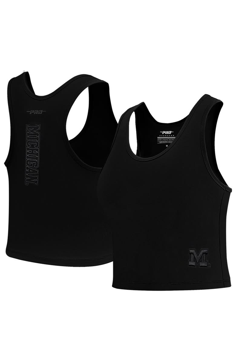 PRO STANDARD Women's Pro Standard Black Michigan Wolverines Tonal Neutral Fitted Waist Length Racerback Tank Top, Main, color, 