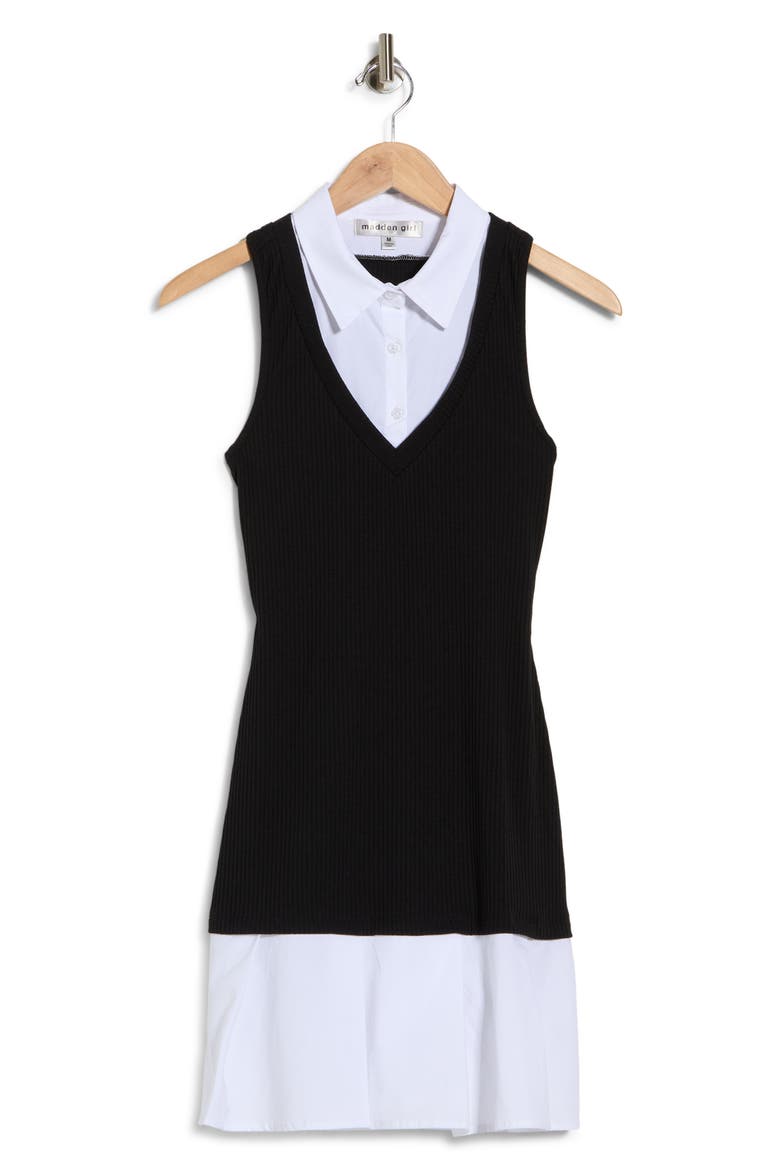 Collared Pleated Layered Dress, Alternate, color, BLACK WHITE