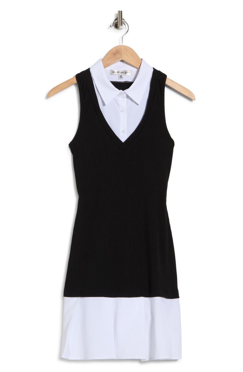 Madden Girl Collared Pleated Layered Dress, Alternate, color, Black White