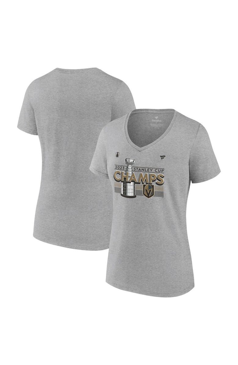 FANATICS Women's Fanatics Branded  Heather Gray Vegas Golden Knights 2023 Stanley Cup Champions Locker Room Plus Size V-Neck T-Shirt, Main, color, Heather Gray