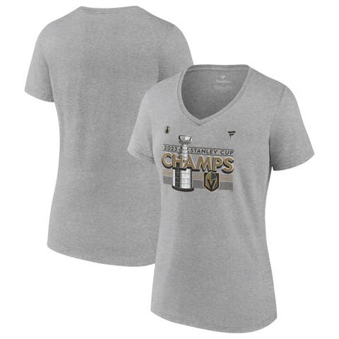 Women's Fanatics Branded  Heather Gray Vegas Golden Knights 2023 Stanley Cup Champions Locker Room Plus Size V-Neck T-Shirt