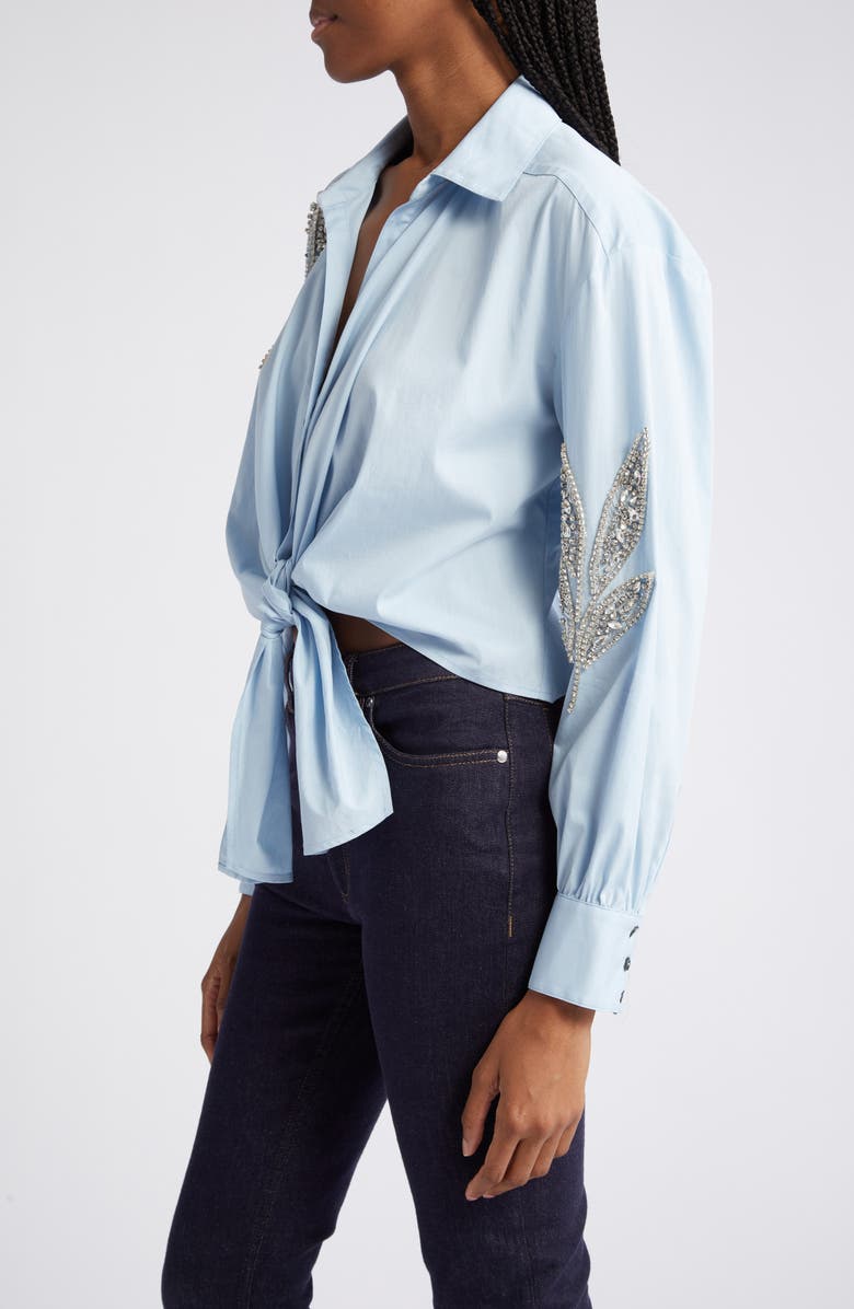 Cinq à Sept Marianna Embellished Leaf Tie Front Crop Button-Up Shirt, Alternate, color,