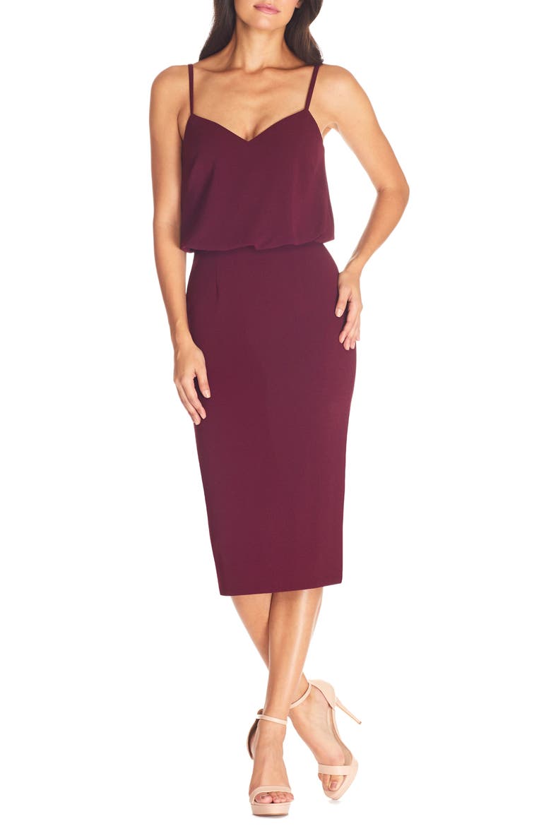 Alondra Blouson Sheath Dress, Main, color, BURGUNDY