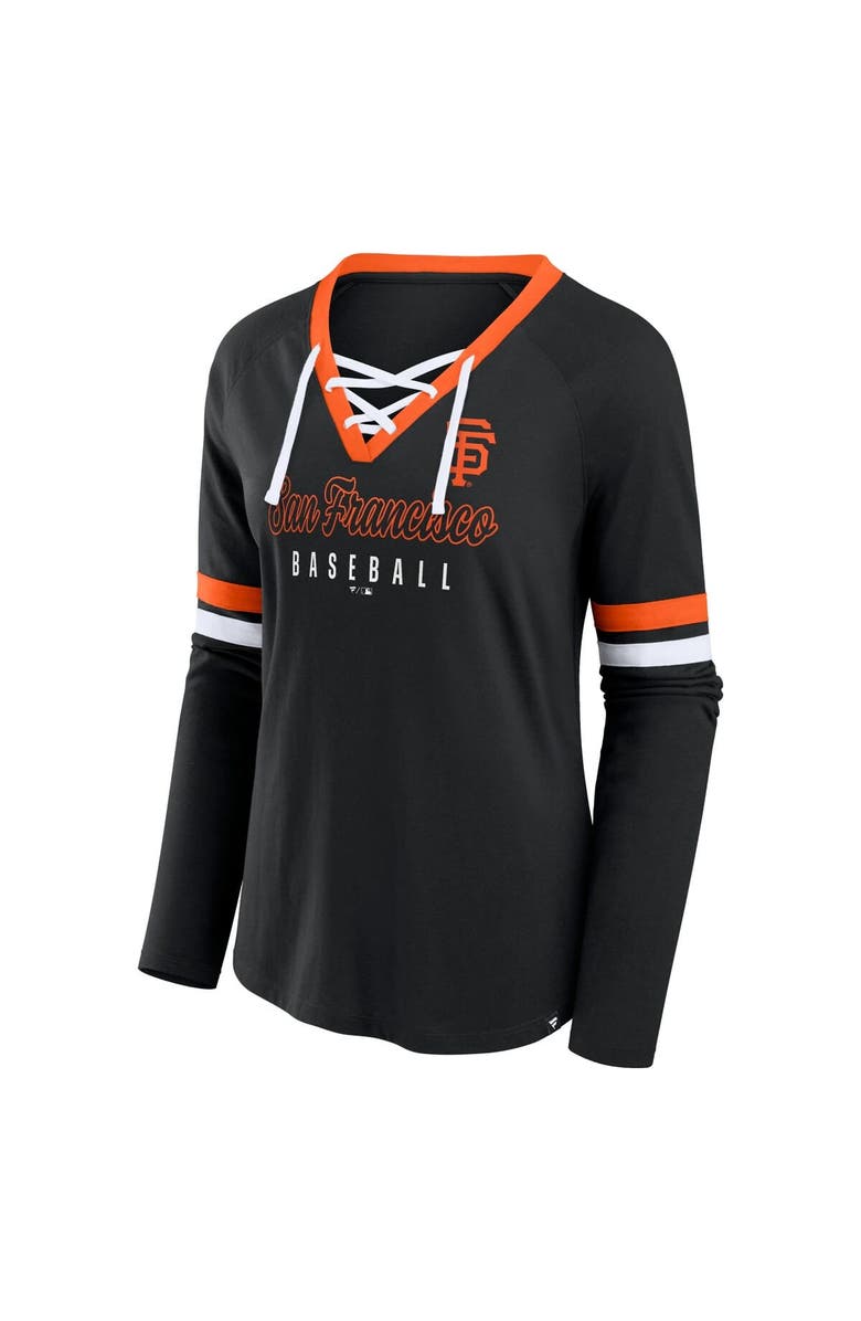 FANATICS Women's Fanatics Black San Francisco Giants Won & Done Raglan Lace-Up Long Sleeve T-Shirt, Alternate, color, 