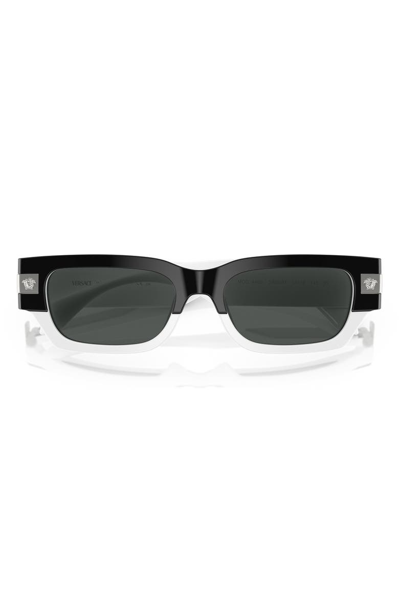 Versace 53mm Plaque Rectangular Sunglasses, Alternate, color, Black White