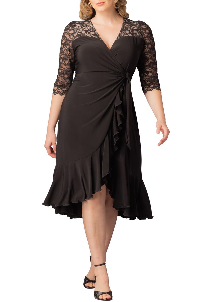 Kiyonna Lavish Lace Midi Wrap Dress, Main, color,
