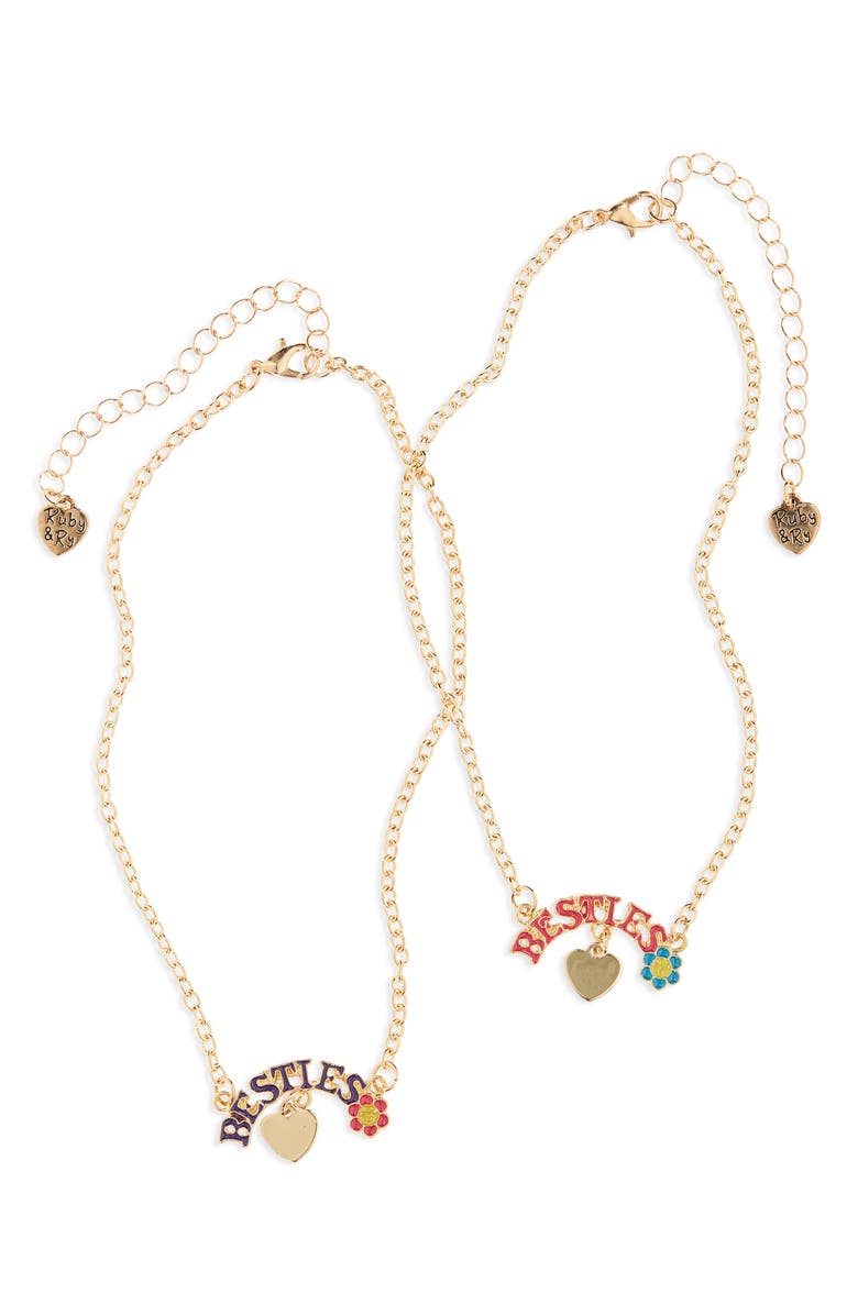 Piper & Jax Kids' Set of 2 BFF Rainbow Charm Necklaces, Alternate, color, Gold