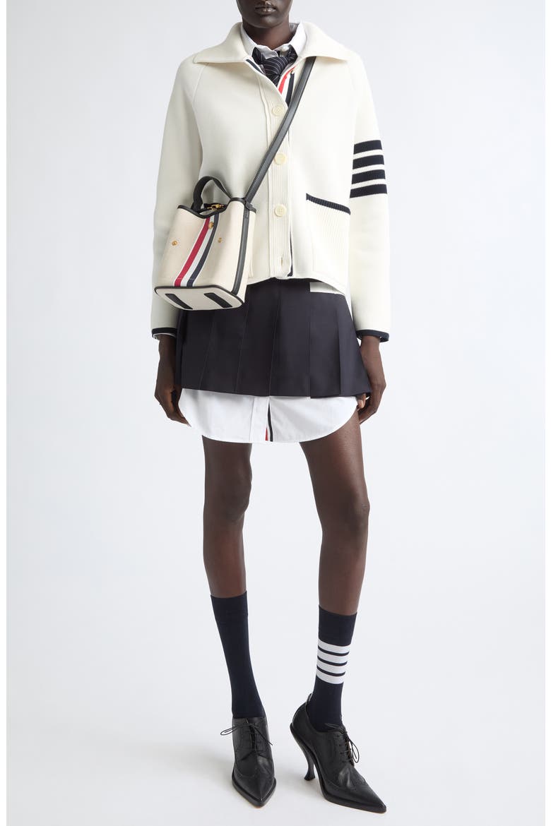 Double Face Pique Stitch Cardigan, Alternate, color, WHITE