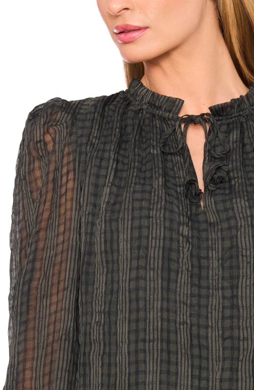 Cece Mixed Print Split Neck Top In Green