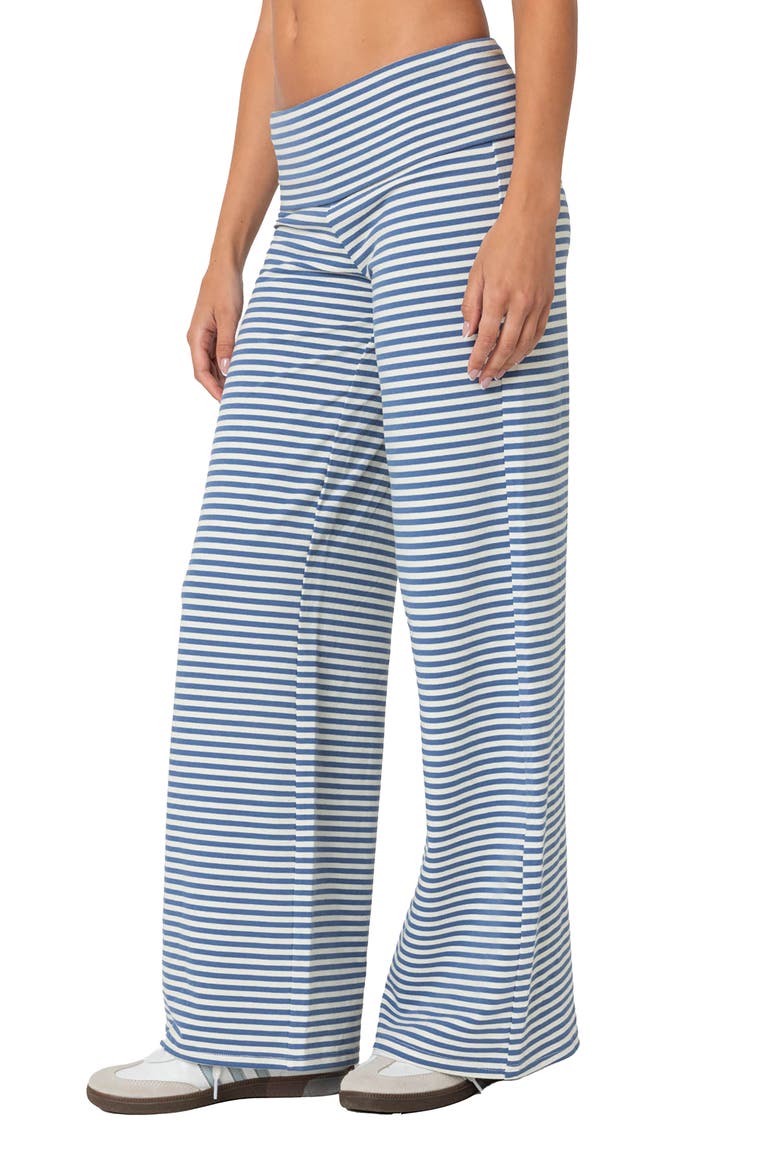 Lilah Stripe Foldover Pants, Alternate, color, BLUE-AND-WHITE