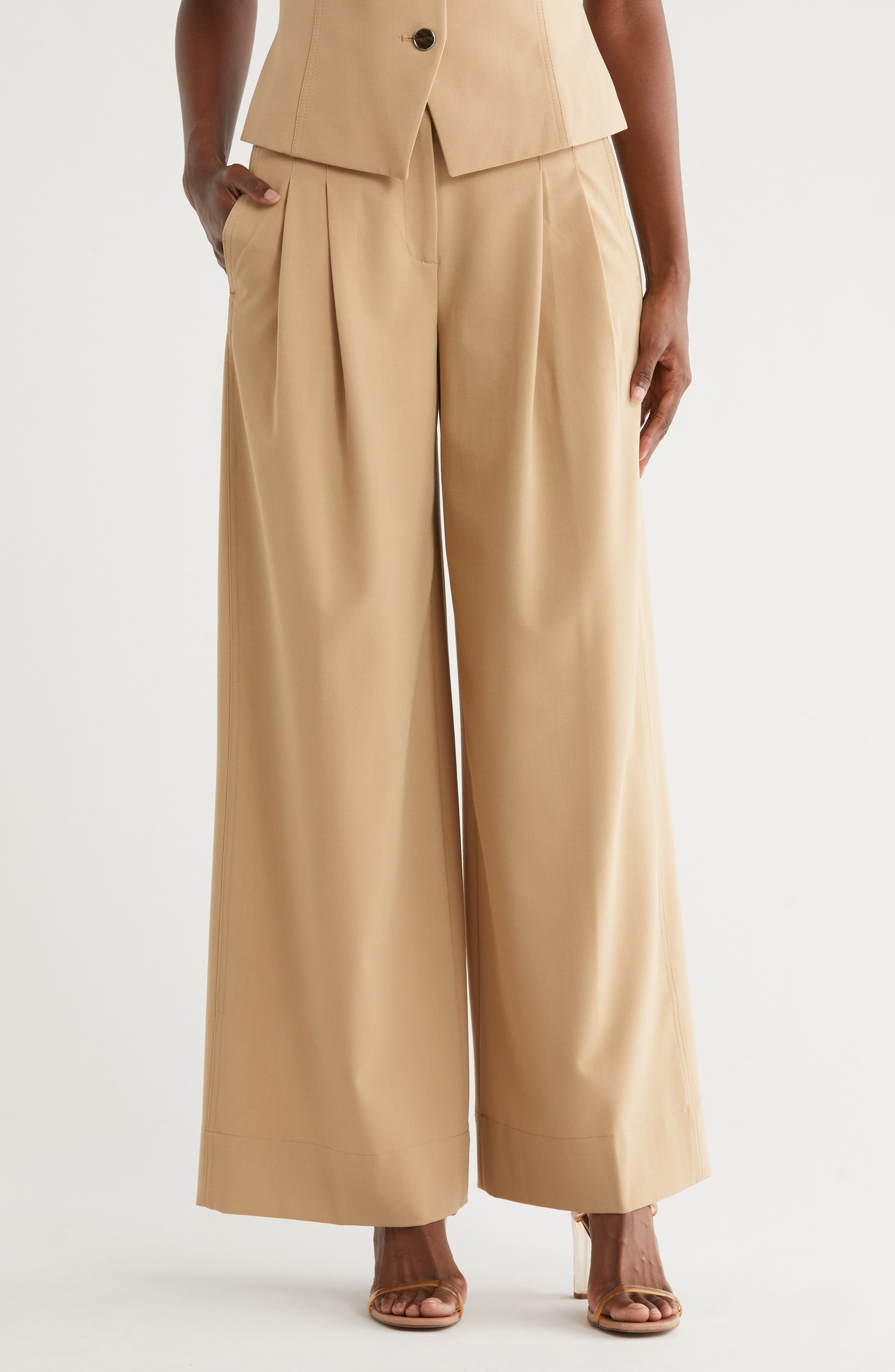 DKNY Pleated High Waist Wide Leg Pants