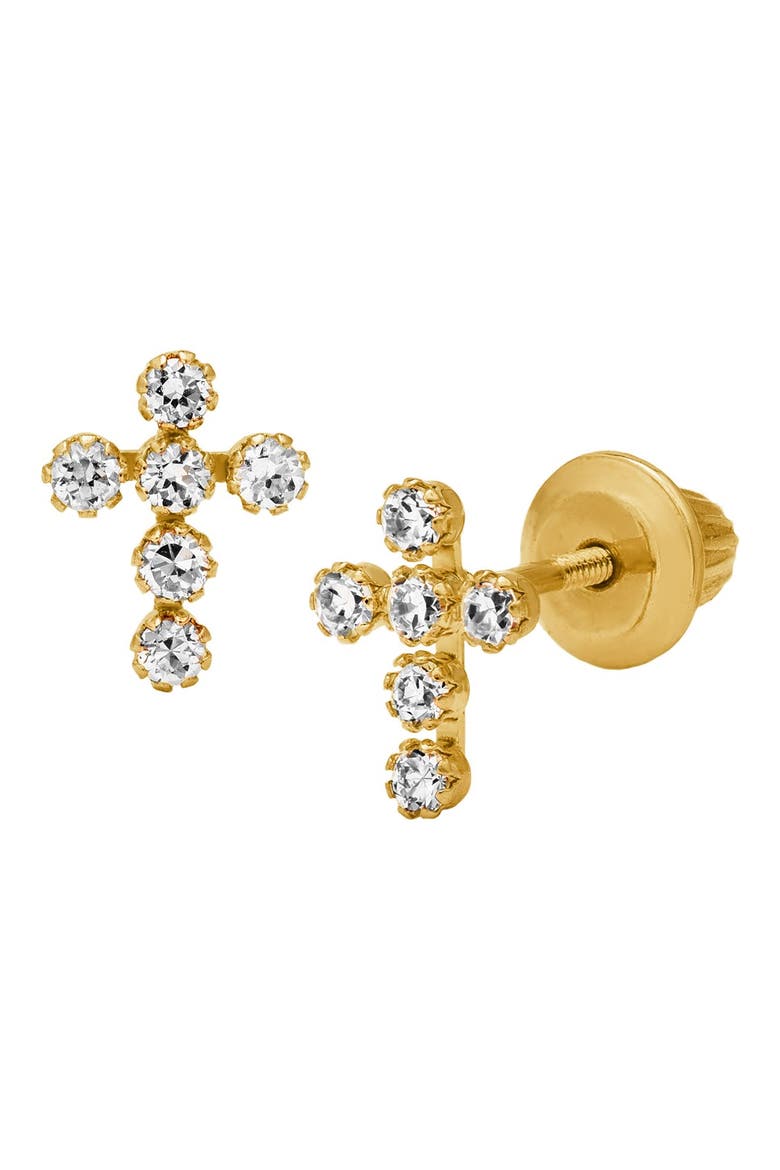 14k Gold & Cubic Zirconia Cross Earrings, Alternate, color, GOLD