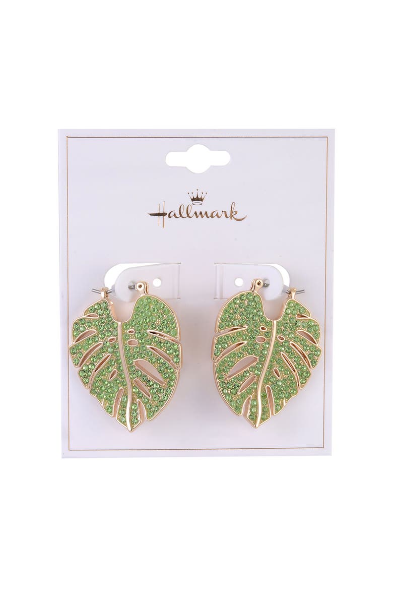 Green Stone Palm Hoop Earrings, Alternate, color, Green