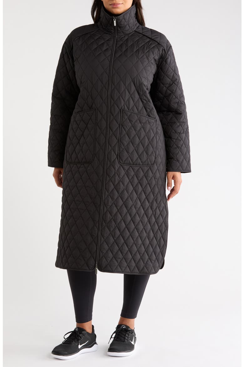 Diamond Quilted Longline Jacket, Alternate, color, BLACK