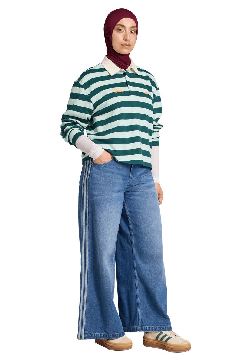 adidas Originals Athletic Department Stripe Oversize Rugby Shirt, Alternate, color, Aurora Ivy/ Green Tint