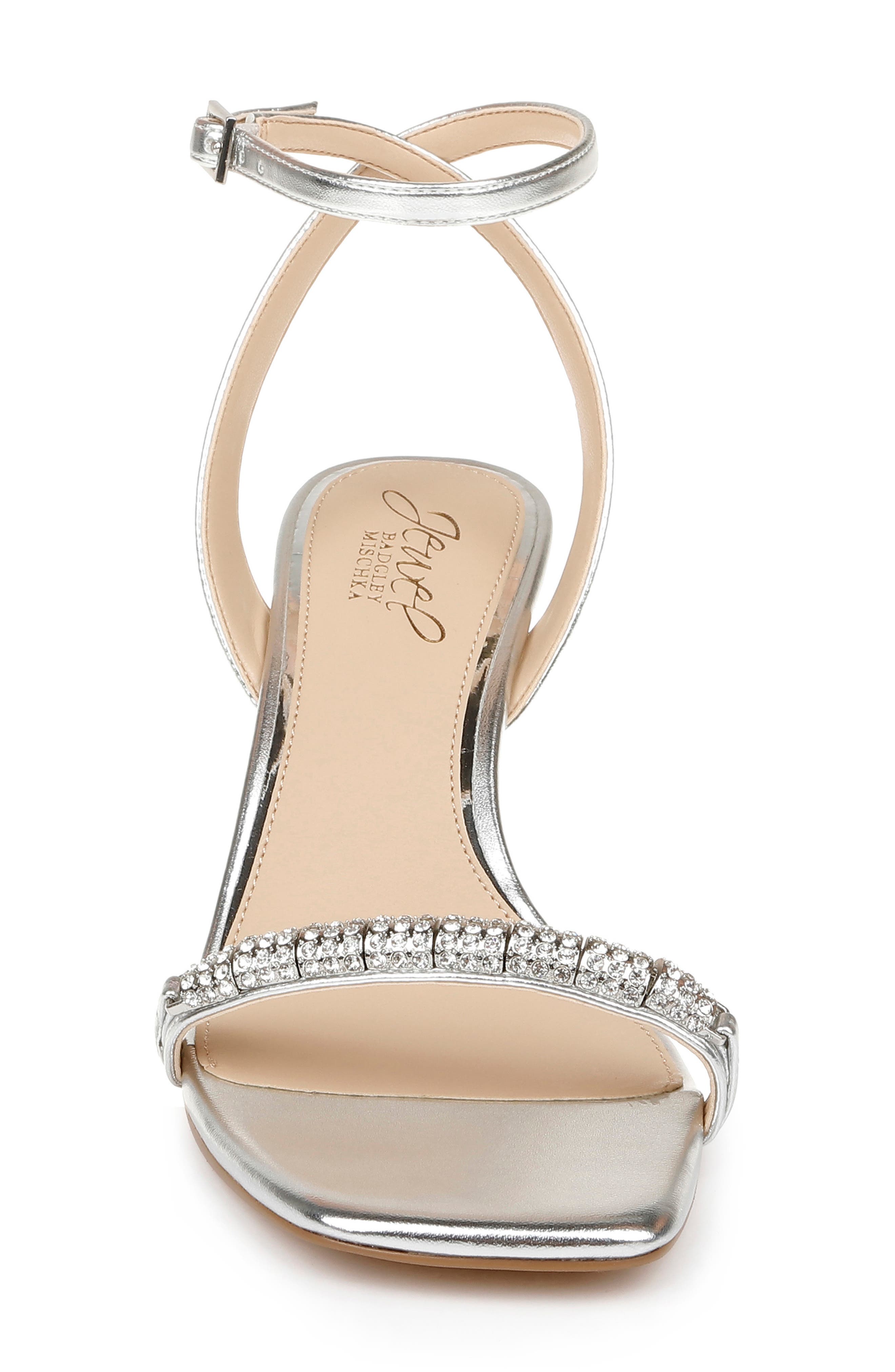Jewel Badgley Mischka Charisma Kitten Heel Ankle Strap Sandal, Alternate, color, Silver