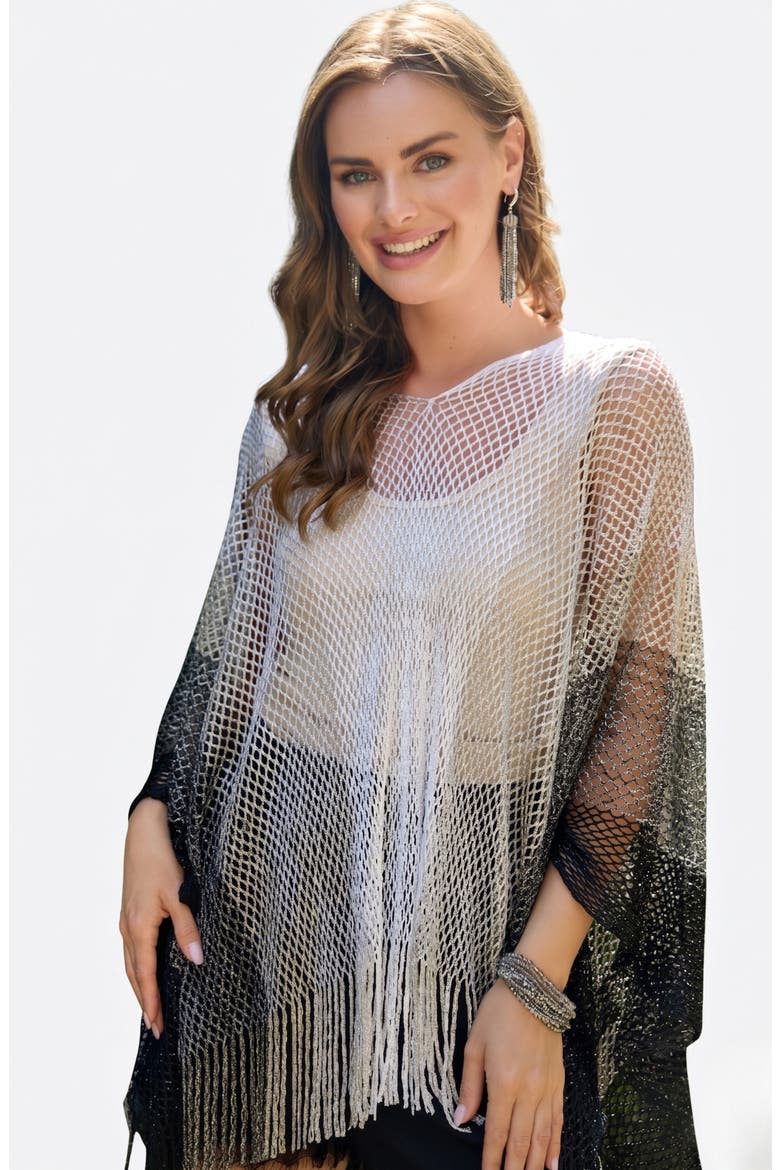 Crochet Fringe Poncho, Alternate, color, SILVER