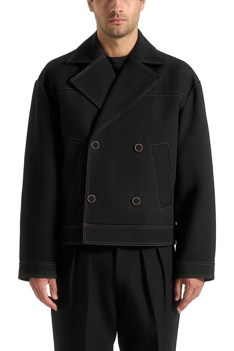 Mika Unisex Tailored Double Breasted Jacket With Contrast Stitch, Main, color, Black