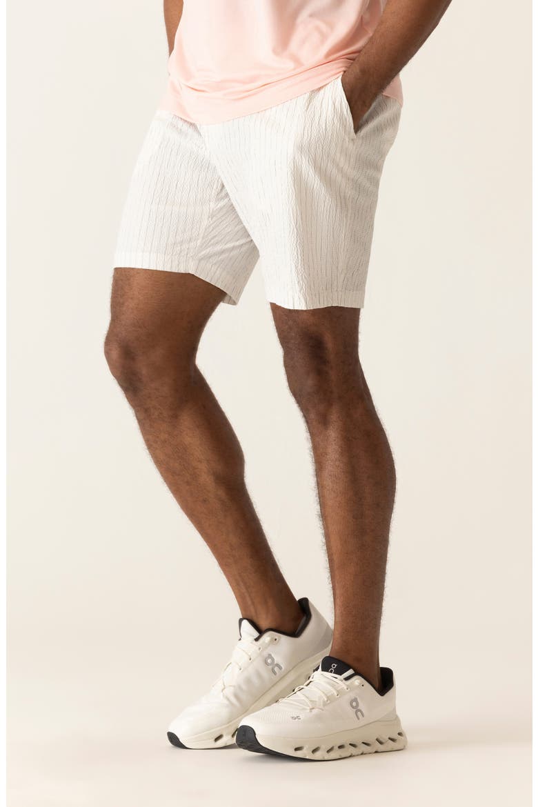 Oasis 8.5-Inch Flat Front Pinstripe Cotton Seersucker Bermuda Shorts, Alternate, color, WHITE/GREY