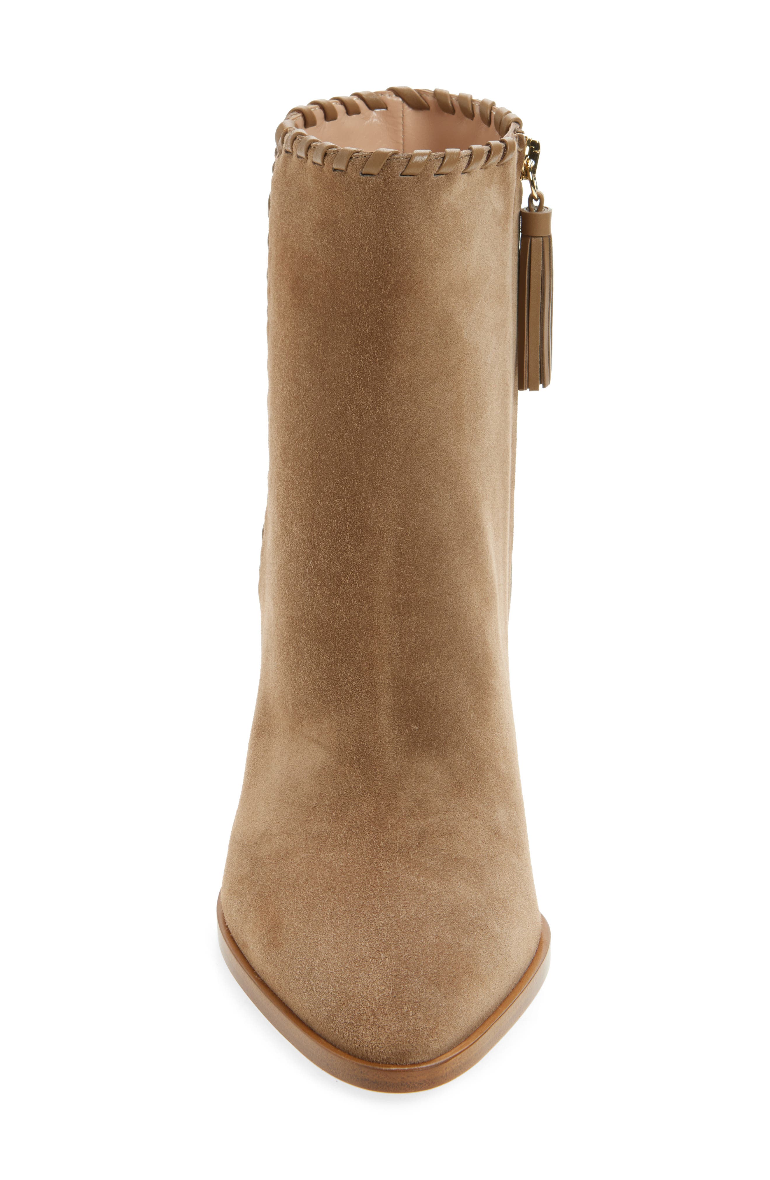 Gianvito Rossi Whipstitch Pointed Toe Bootie, Alternate, color, Camel