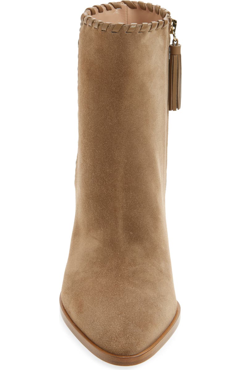 Gianvito Rossi Whipstitch Pointed Toe Bootie, Alternate, color, Camel