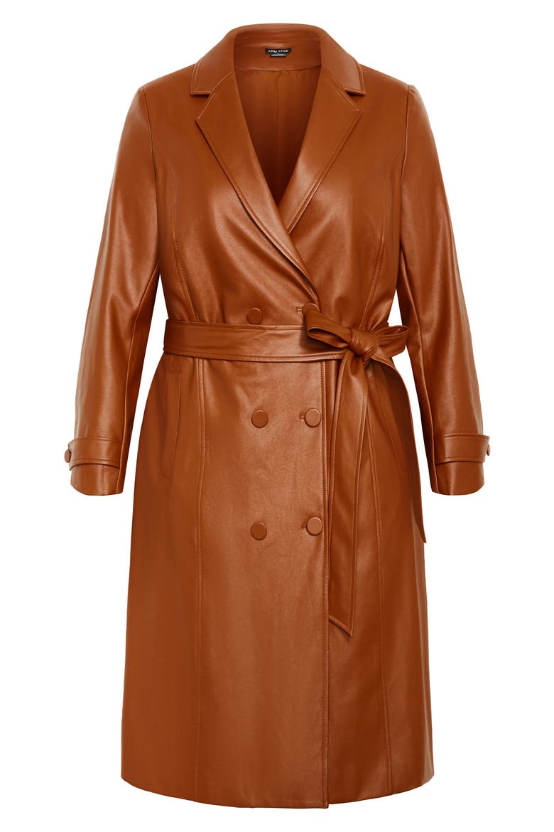 Briella Faux Leather Trench Coat, Alternate, color, TOFFEE