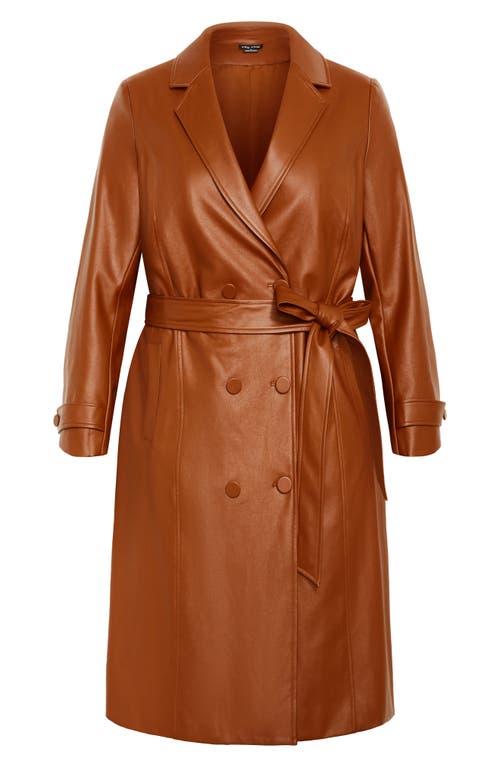 City Chic Briella Faux Leather Trench Coat In Brown