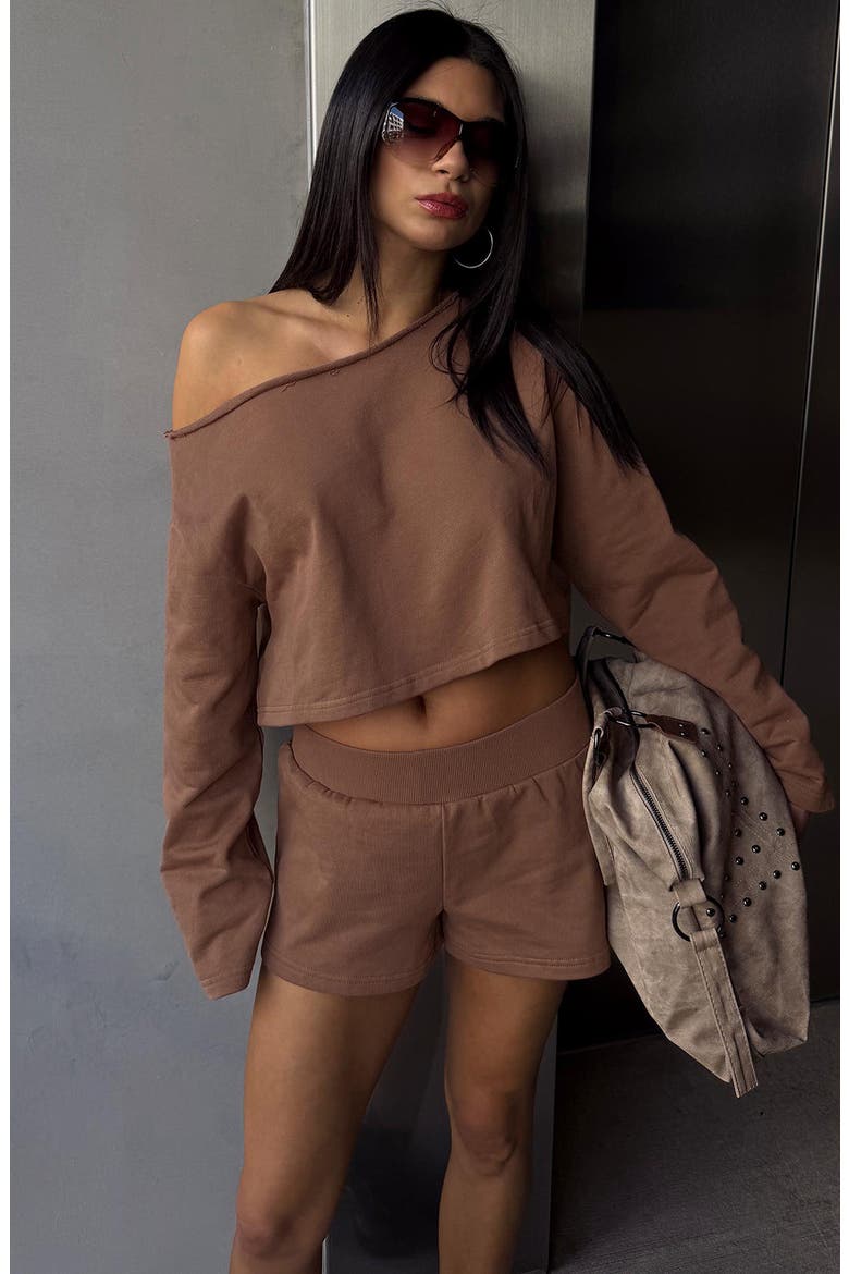 Retreat Raw Edge One-Shoulder Sweatshirt, Alternate, color, COCOA