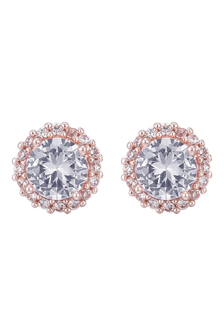 Cubic Zirconia Halo Stud Earrings, Main, color, PINK