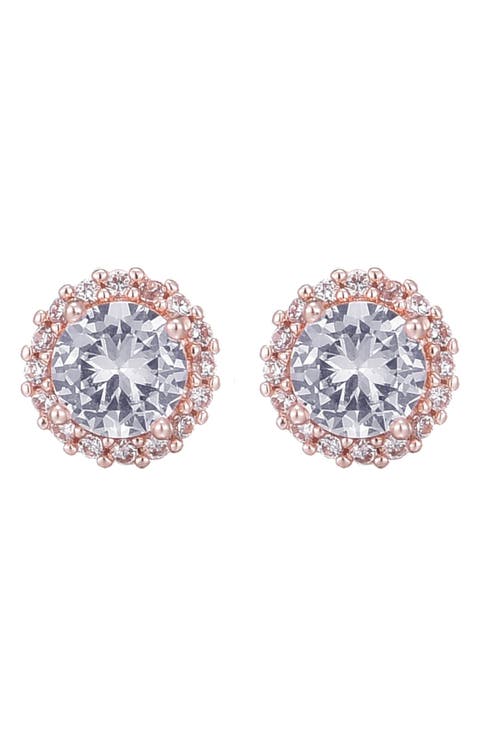 Cubic Zirconia Halo Stud Earrings