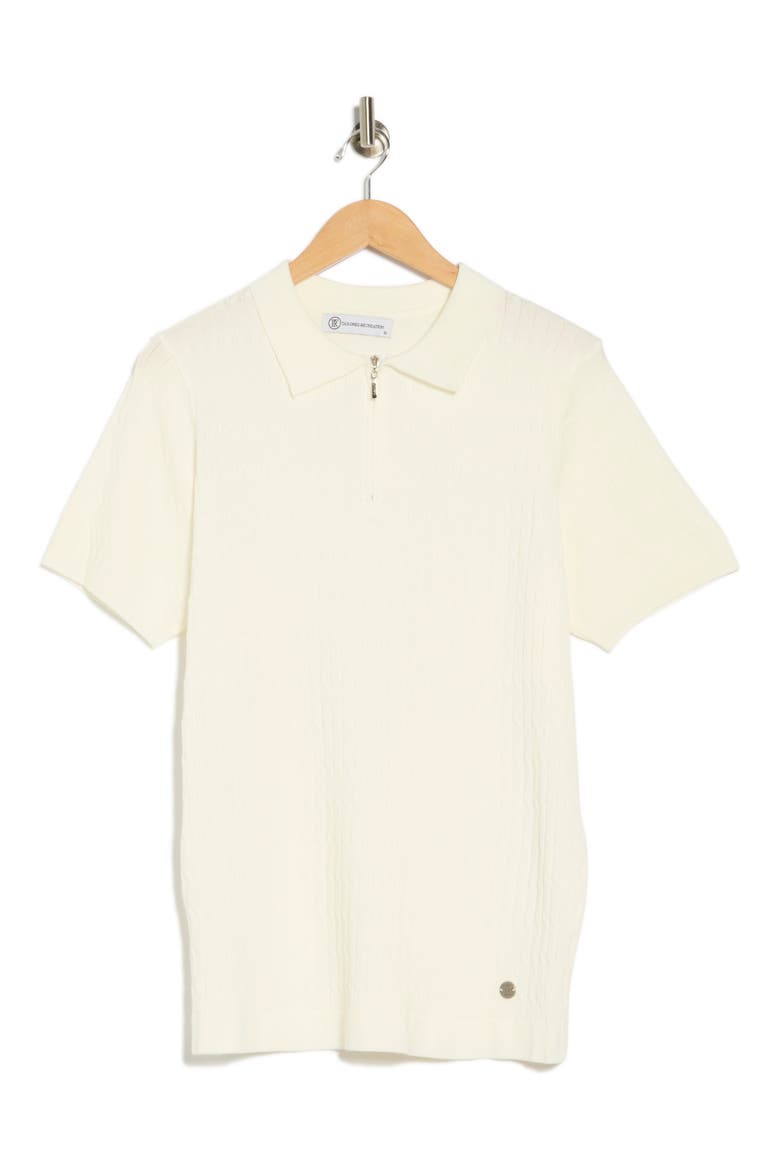 Cable Knit Short Sleeve Half Zip Sweater, Alternate, color, CREAM