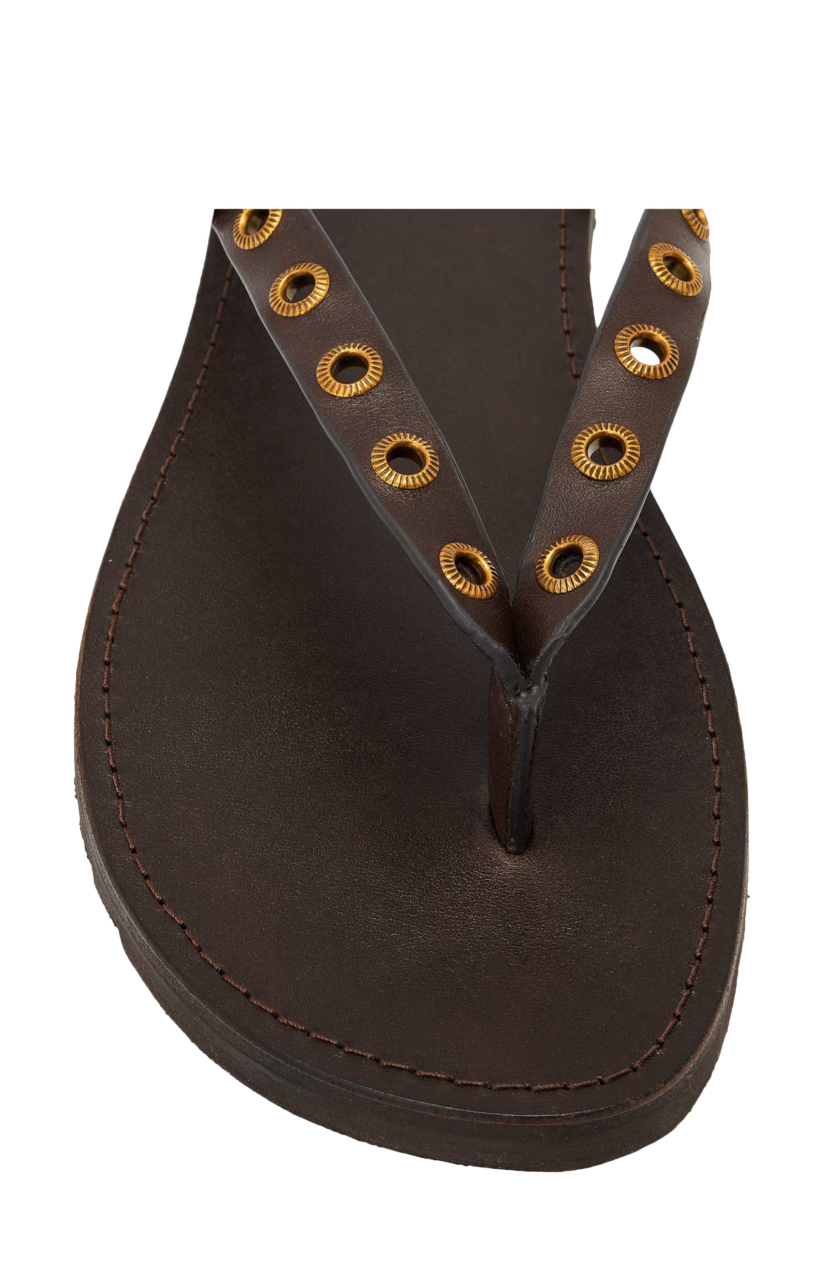 AllSaints Sydney Eyelet Flip Flop, Alternate, color, Dark Brown