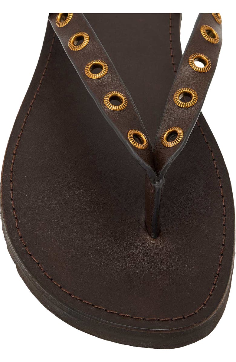AllSaints Sydney Eyelet Flip Flop, Alternate, color, Dark Brown