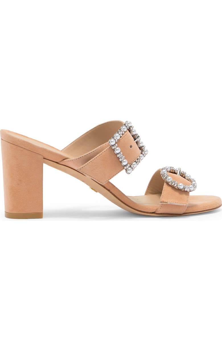 Stuart Weitzman Imitation Pearl Geo Buckle 75 Slide Sandal, Alternate, color, Ginger