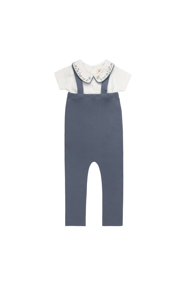 Embroidered Collar Collection - T-shirt and Overalls, Alternate, color, Ivory/Blue