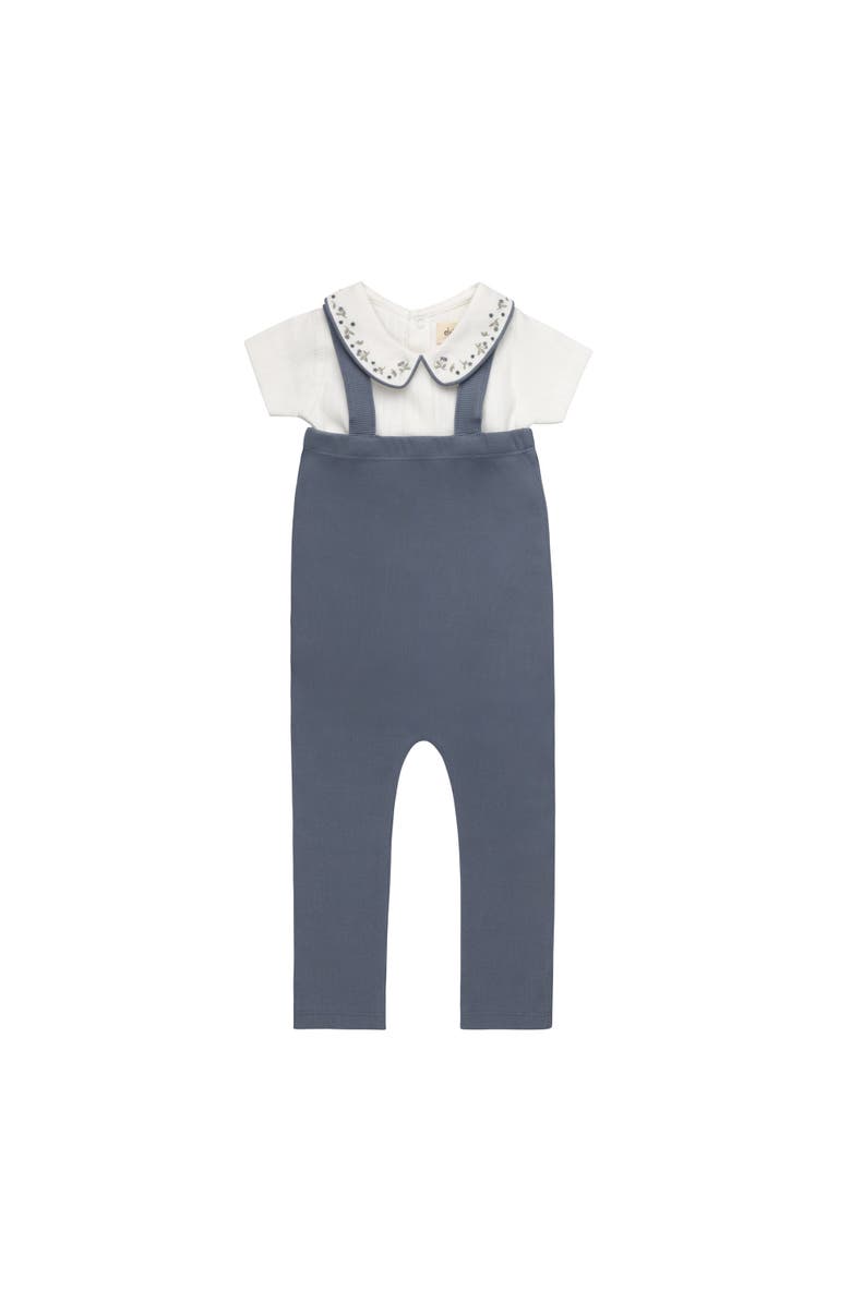 Ely's & Co. Embroidered Collar Collection - T-shirt and Overalls, Alternate, color, Ivory/Blue