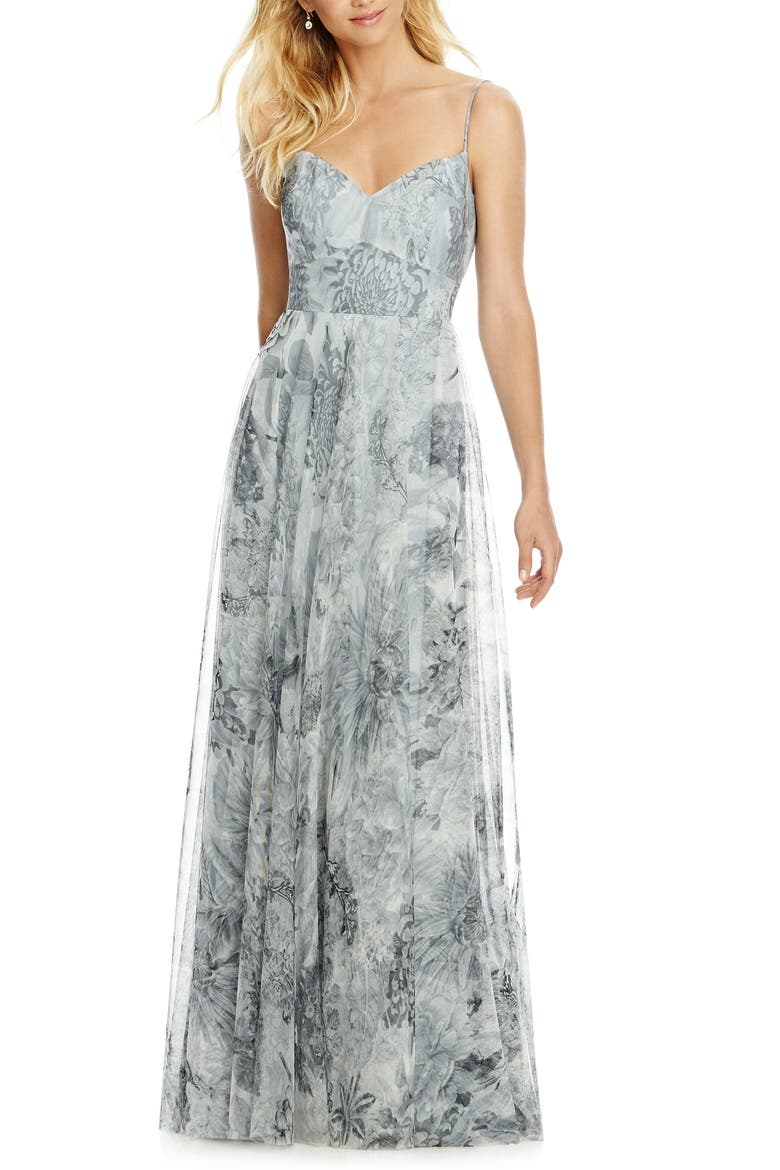 Tulle Column Gown, Main, color, PLATINUM ROMANCE