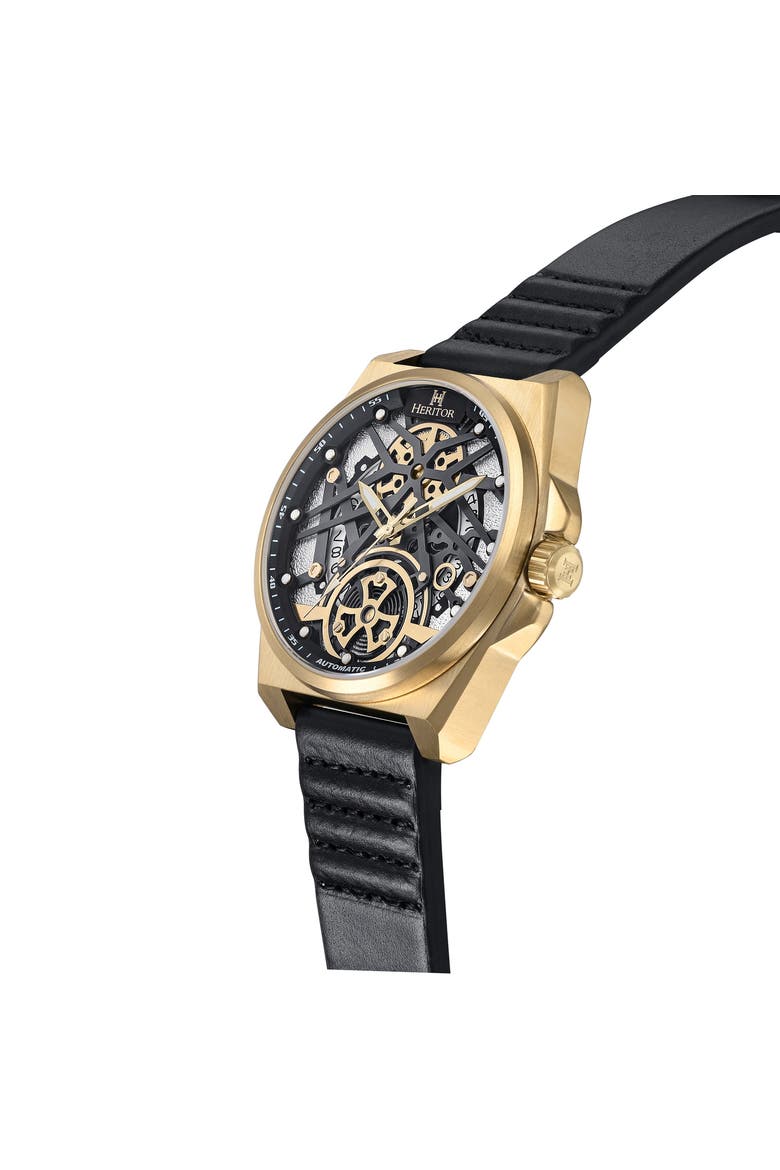 Romero Leather-Band Watch, Alternate, color, Gold/Black