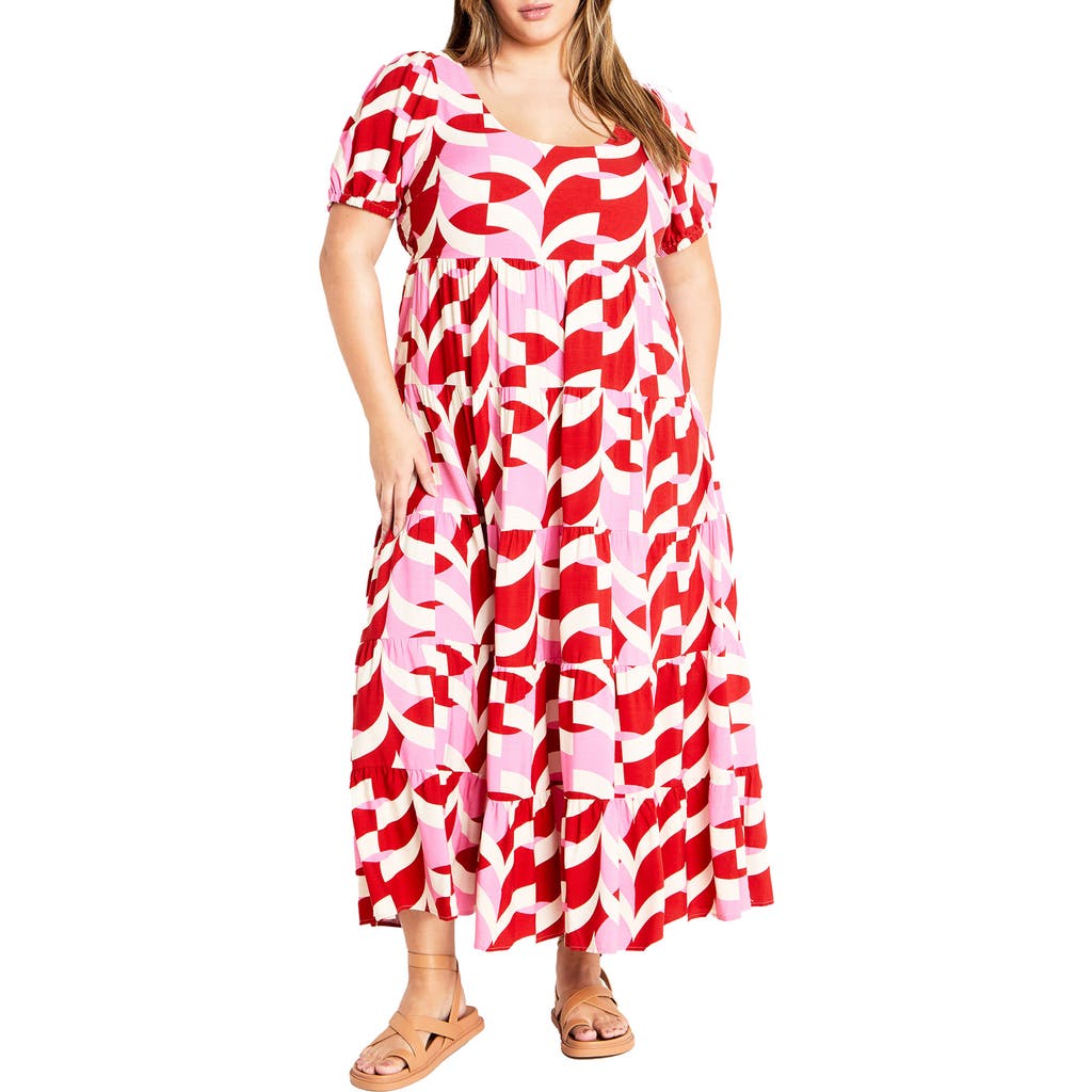 City Chic Mila Print Maxi Dress In Red