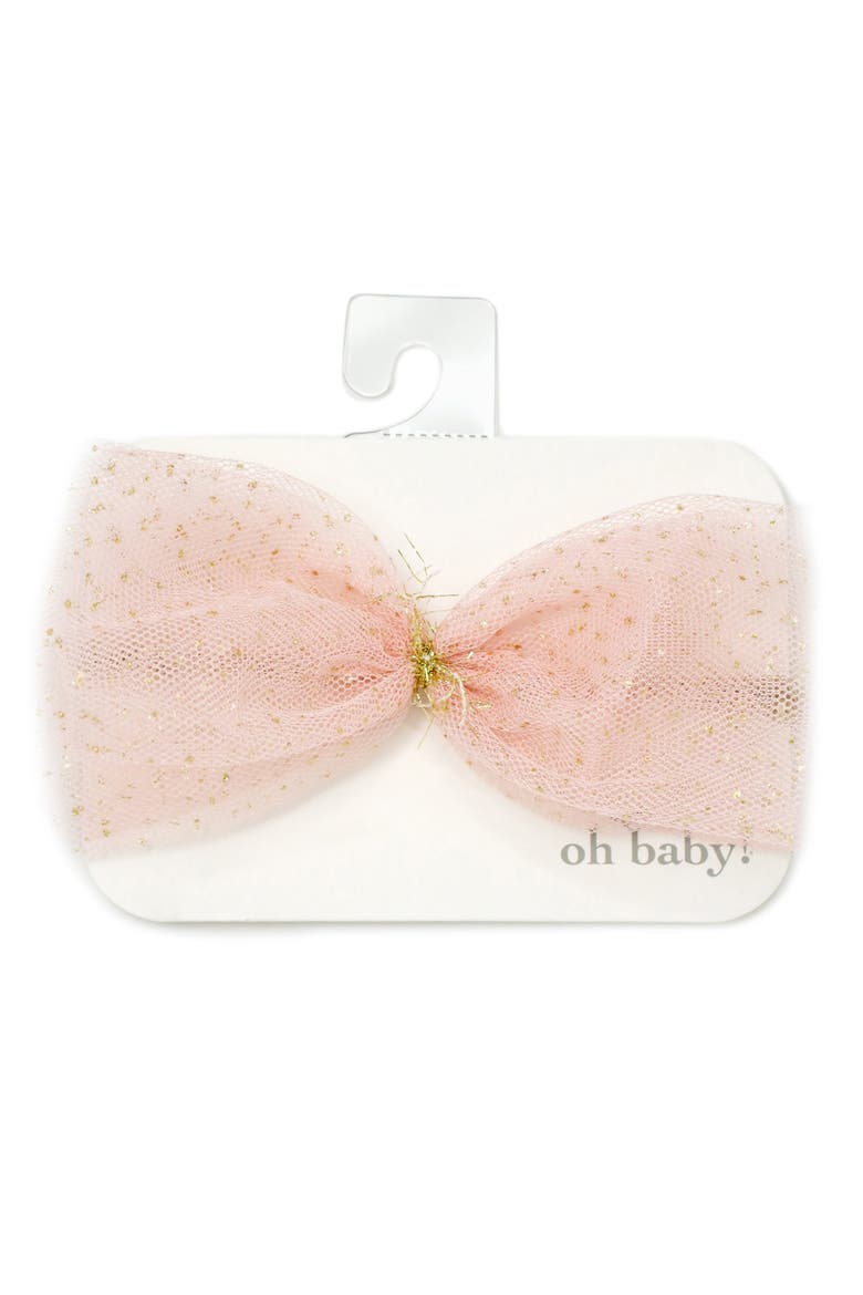 Light Pink and Gold Foil Glinda Bow Nylon Headband, Main, color, Pale Pink/Gold