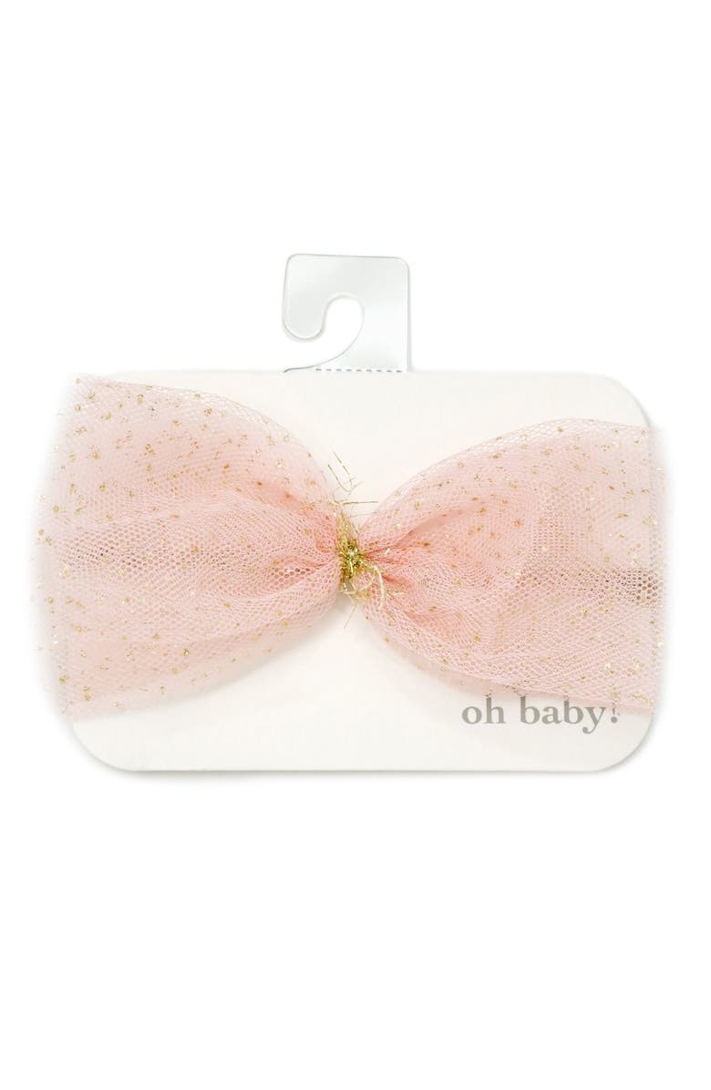 oh baby! Light Pink and Gold Foil Glinda Bow Nylon Headband, Main, color, Pale Pink/Gold