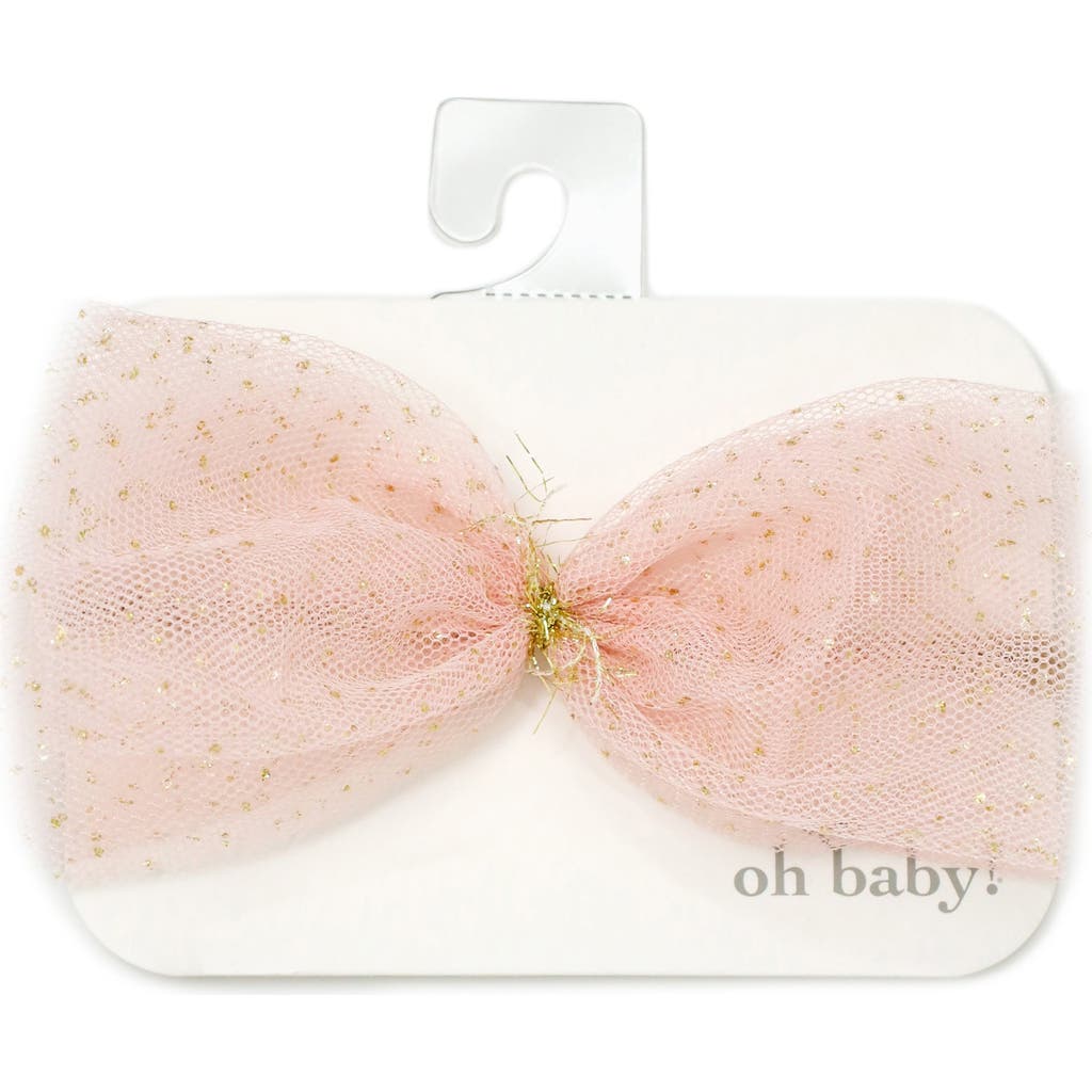 Shop Oh Baby ! Light Pink And Gold Foil Glinda Bow Nylon Headband In Pale Pink/gold