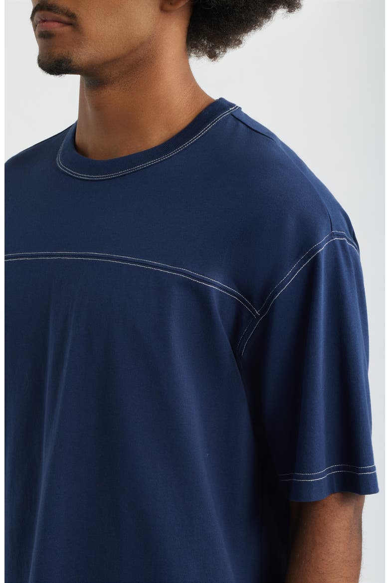 Contrast Coverstitch Cotton Jersey T-Shirt, Alternate, color, NAVY IRIS