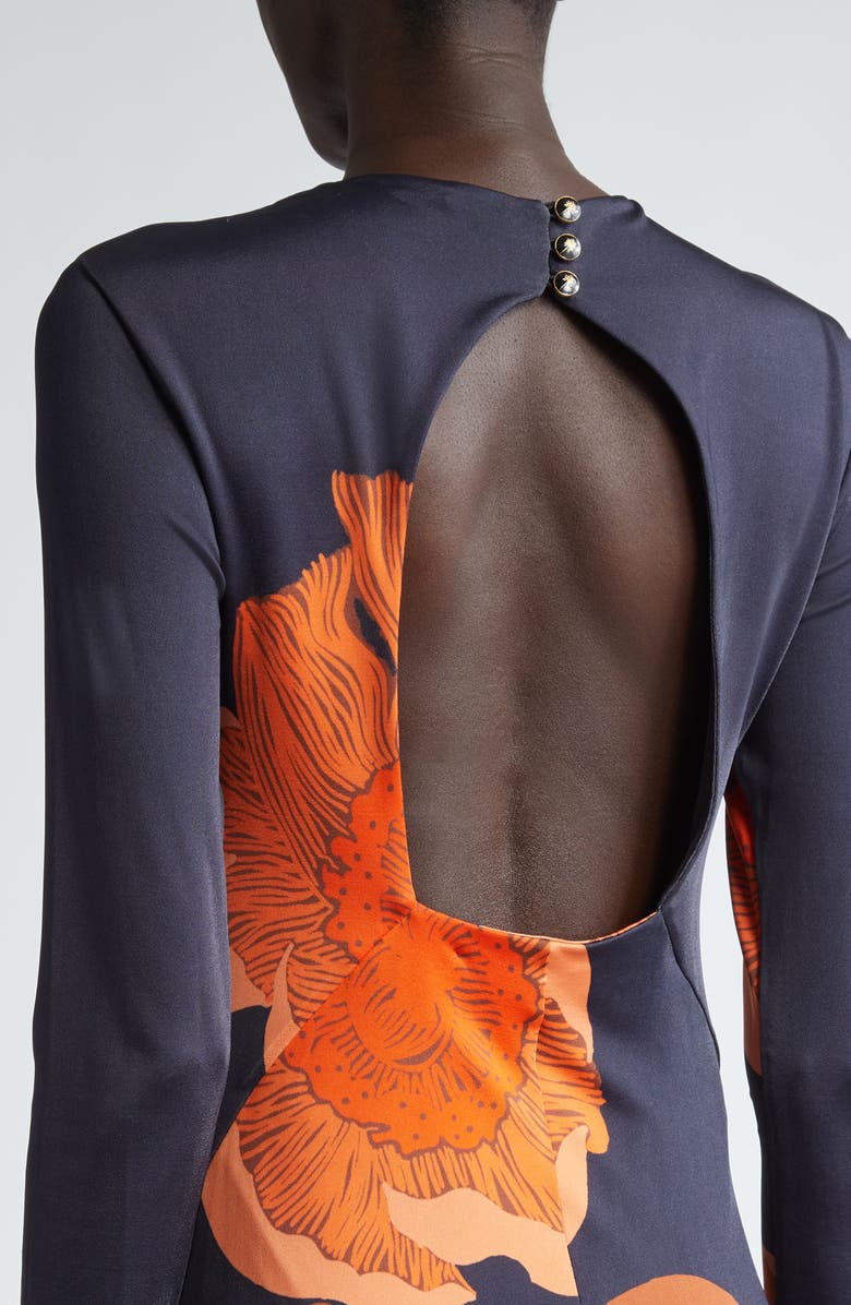 Johanna Ortiz Colorful Allegory Long Sleeve Stretch Satin Midi Dress, Alternate, color, 