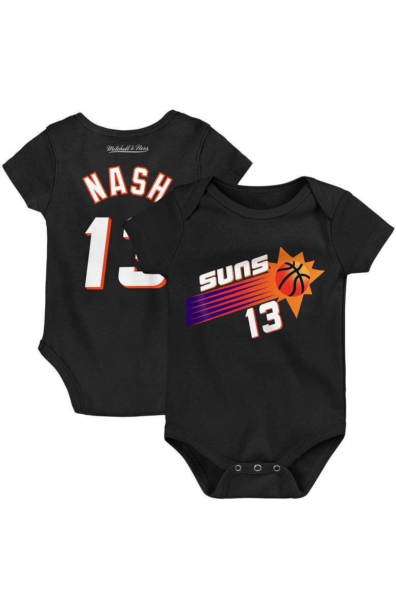 Mitchell & Ness Infant Mitchell & Ness Steve Nash Black Phoenix Suns Hardwood Classics Name & Number Bodysuit, Main, color,