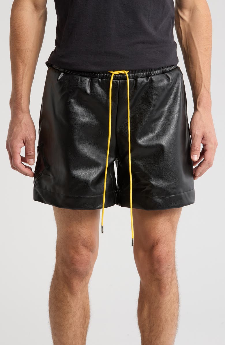 DIET STARTS MONDAY Faux Leather Script Shorts, Main, color, 