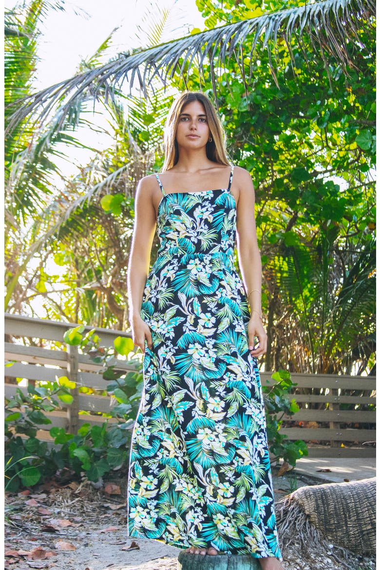 Fall Palms Print Maxi Dress, Alternate, color, BLACK