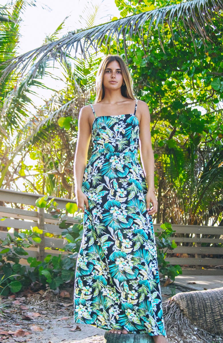 Hurley Fall Palms Print Maxi Dress, Alternate, color, Green/ Black