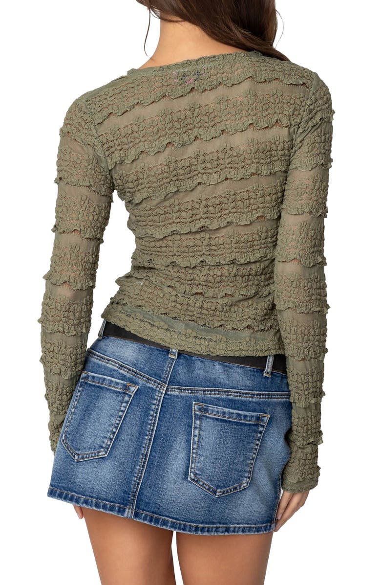 EDIKTED Daisey Textured Sheer Lace Top, Alternate, color, Olive